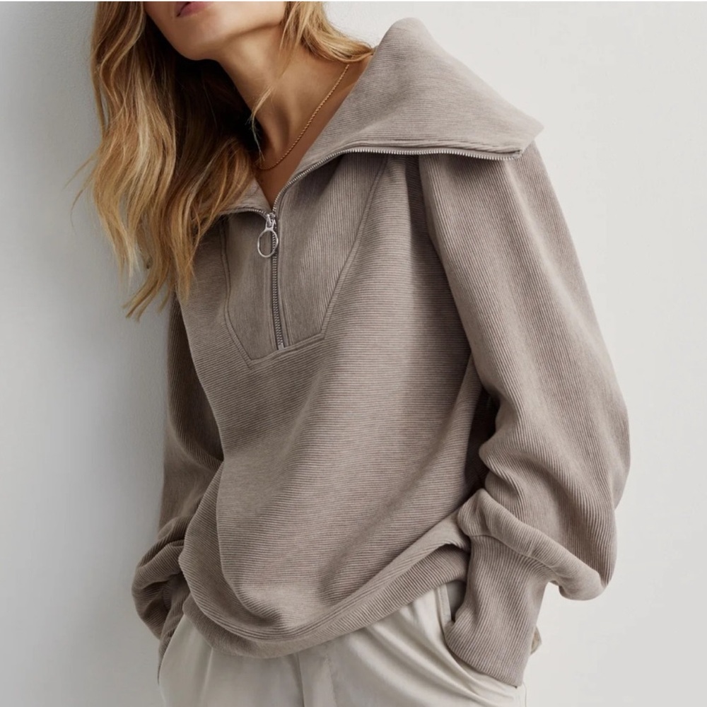 Varley Yates Half Zip Sweatshirt Taupe Marl Size XS - Picture 1 of 5